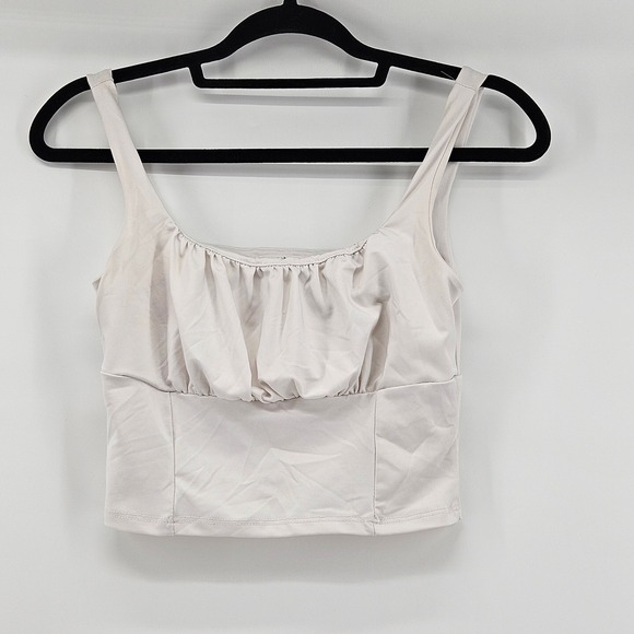 live in the moment Tops - Y2K Women Ruched Babydoll Crop Tank Top  Off-White Medium‎ Festival Minimalist